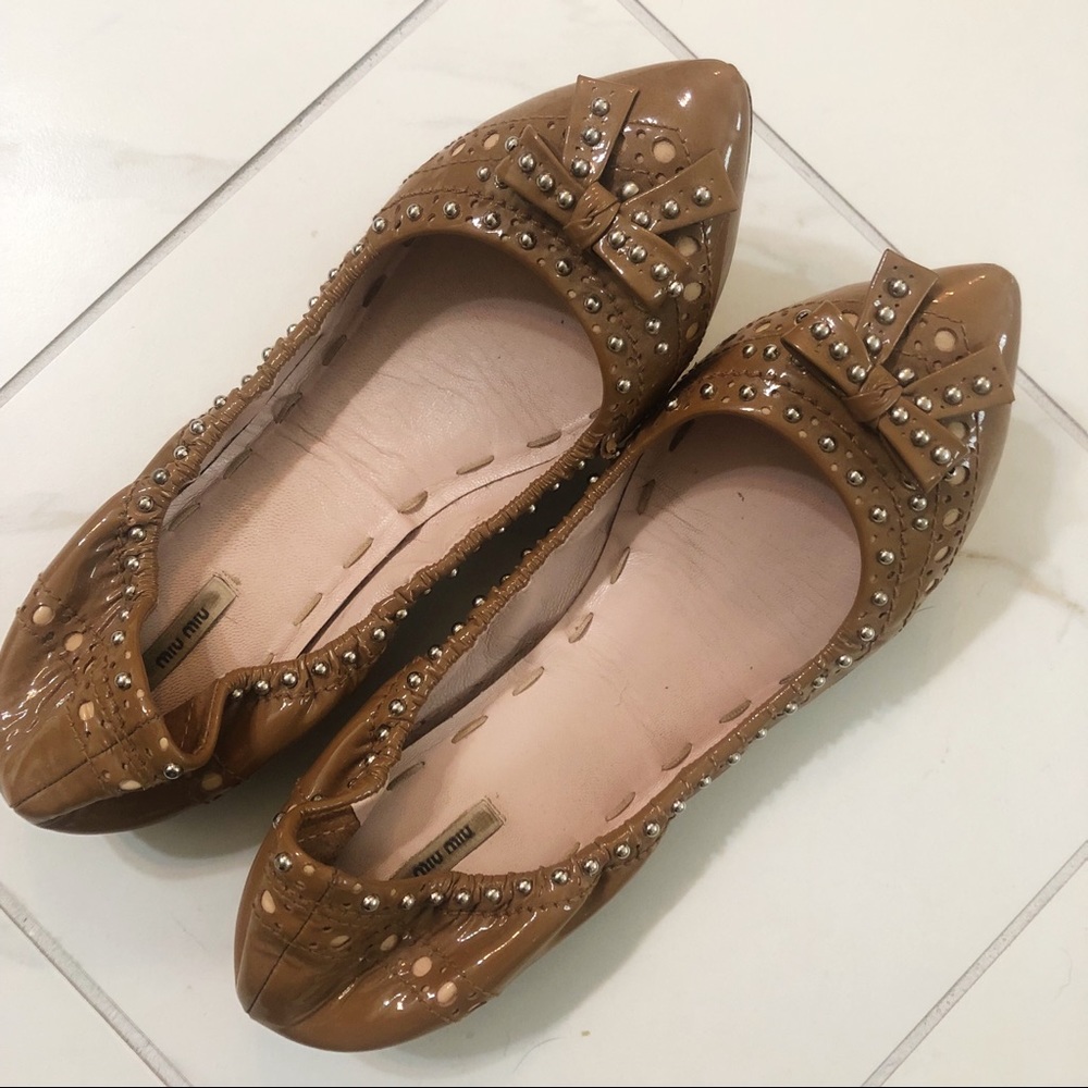 Miu Miu Patent Leather Studded Ballet Flats